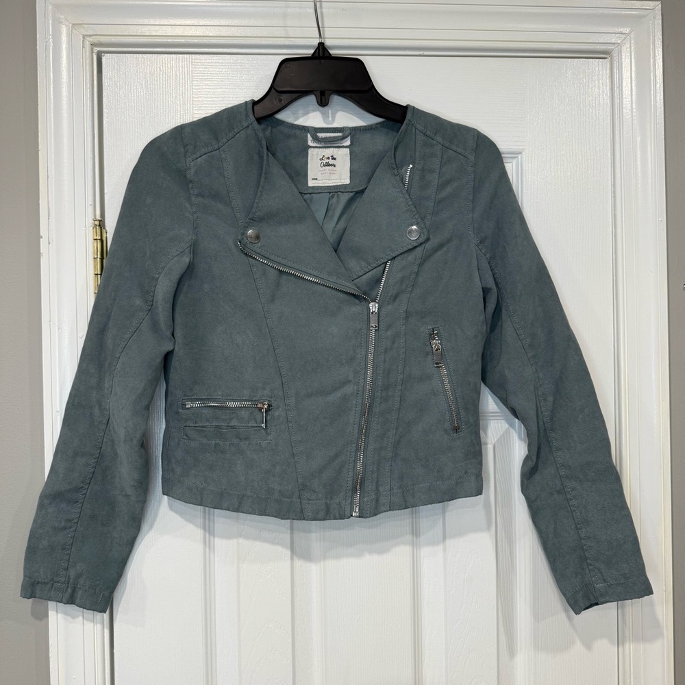 H&M Faux Suede Moto Jacket Asymmetrical Zip Girls Size 12 - 13